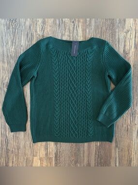 NWT Tommy Hilfiger Boat Neck Fisherman Pullover Knit Sweater Womens Lg Green